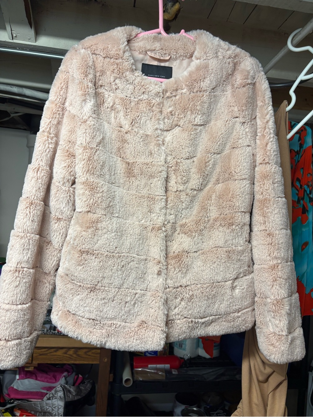 Andrew Marc Plush Faux Fur Teddy Jacket in Blush Pink